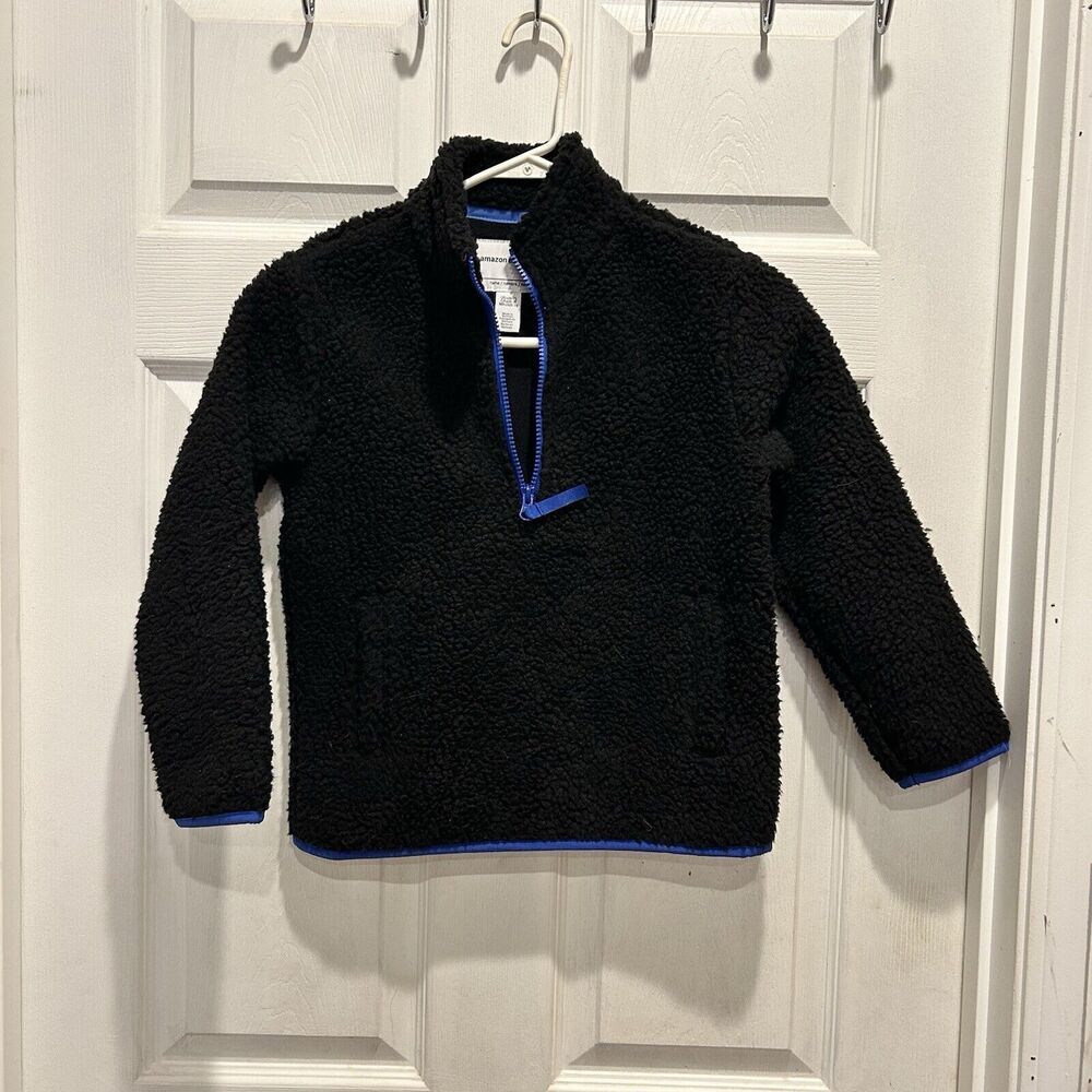 Amazon Essentials Boys Size Small 6-7 Fleece Pull Over Jacket Black 1/4 zip Soft